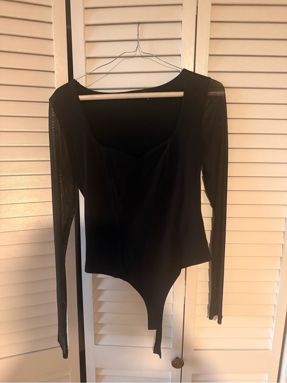 ASOS Black Long-Sleeve Mesh Panel Bodysuit